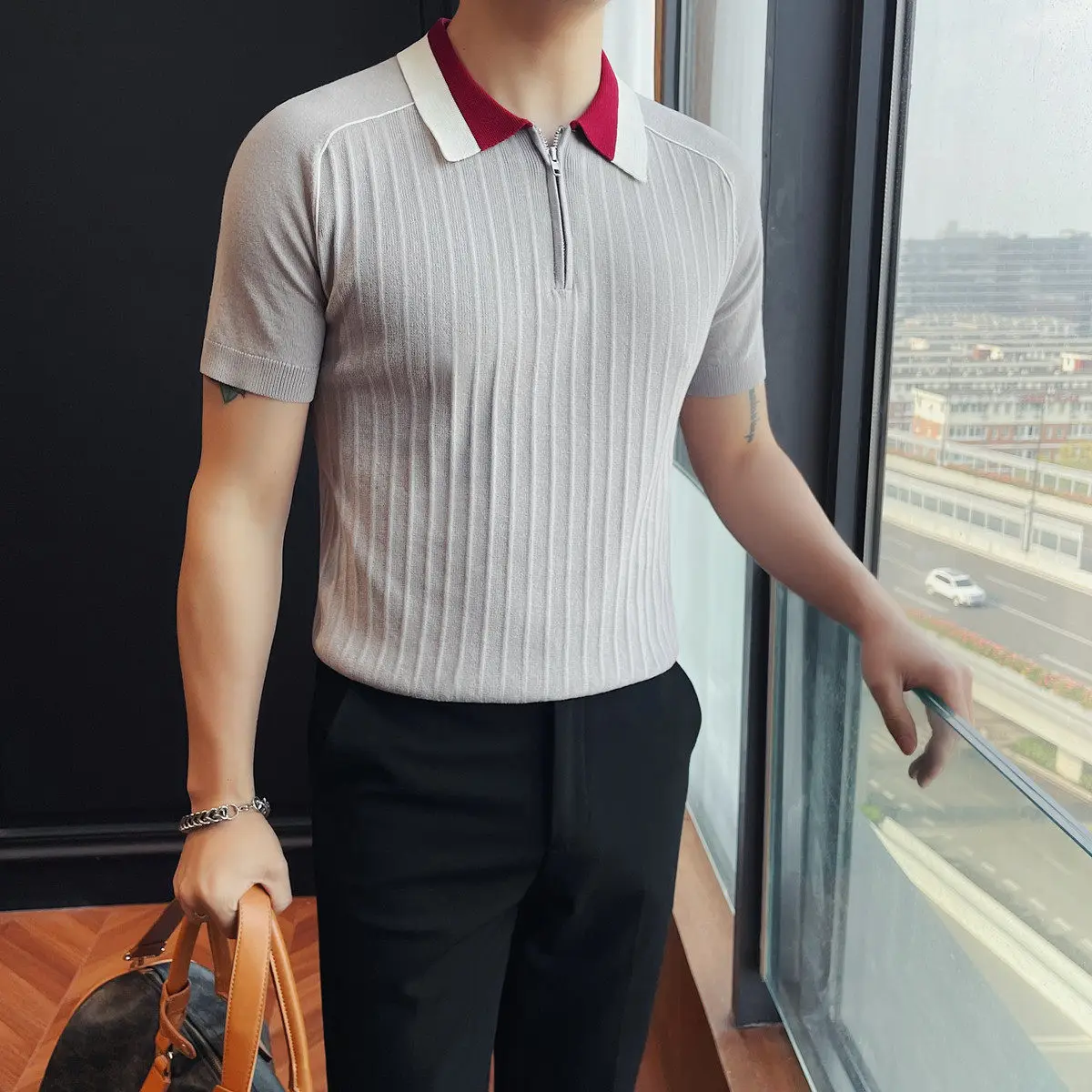 

Summer Men's Collar Knitted Short Sleeved Polo Shirt Fashion Business Casual T-shirt Ice Silk Cool Sports Golf Social T-shirts
