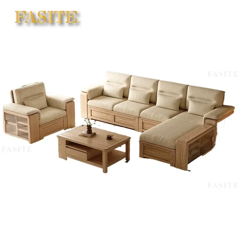 For Nordic Ash Wood Solid Sofa Modern Light Luxury Corner Storage Dual Purpose Winter Summer Living Room Small Apartment