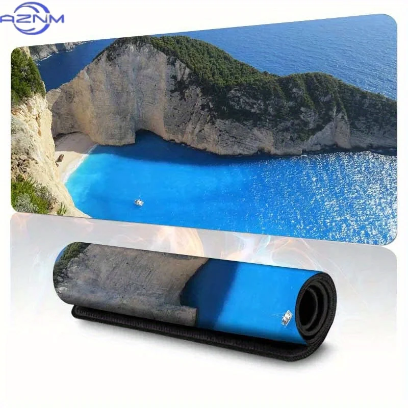 1pc Blue Sea Cave Design Mouse Pad - Washable, Non-Slip Rubber Desk Mat for Office & Gaming, Premium PC Accessory with Scenic Be