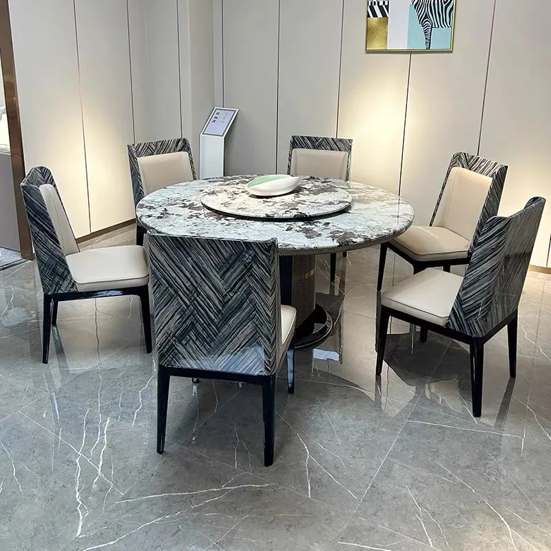 For High-End Rock Board Dining Table with Turntable Simple Modern Design for Household or Hotel Restaurant Light Luxury