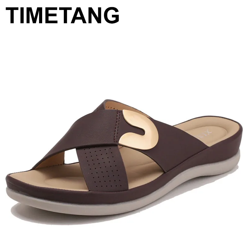 

Women Shoes Leather Slippers Beach Summer Shoes High Quality Big Size 36-42 Slip on Flats Male Flip Flops