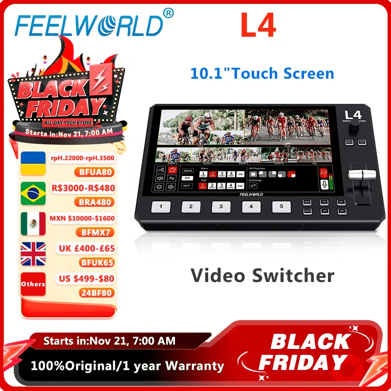 FEELWORLD L4 Video Switcher for Live Streaming Equipment Card Mixer Equipments Photo Studio Camera HDMI-compatibe