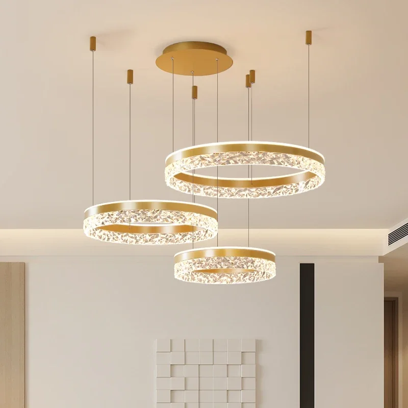

Designer Modern Crystal LED Chandelier Minimalist Living Room Light Bedroom Light High-end Kitchen Luxury Pendent Lamp 2 Rings