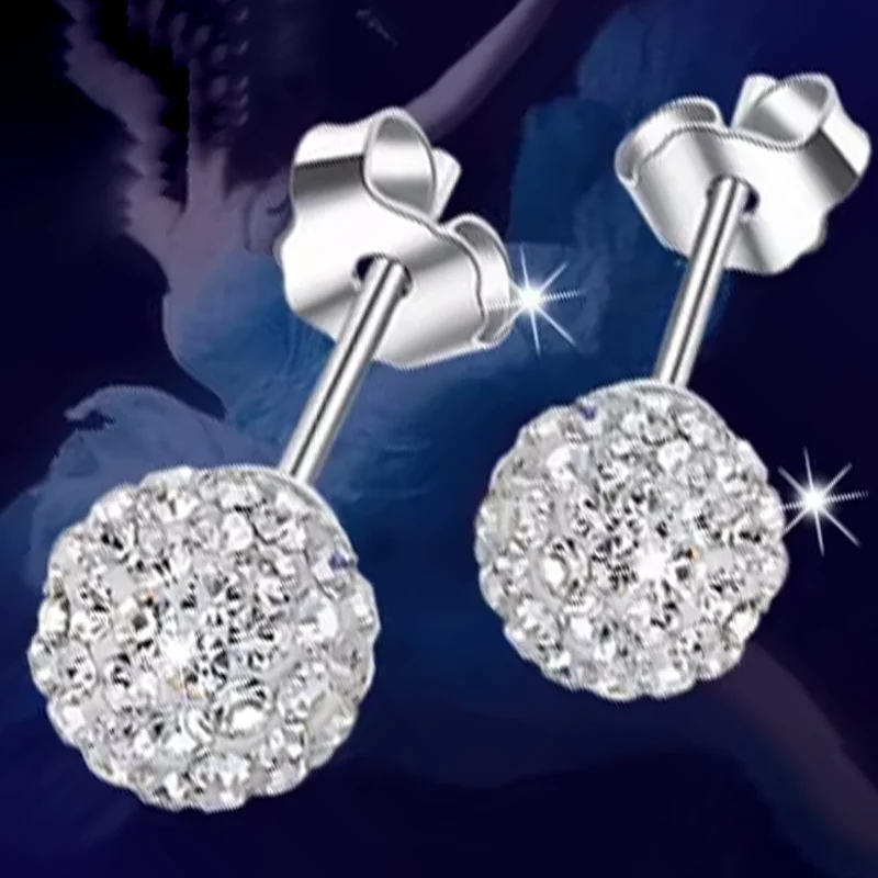 10mm White S925 Stamp Plata Color Earrings Micro Disco Balls Crystal Stud Earring Safe To Skin Women Jewelry Wholesale 2026