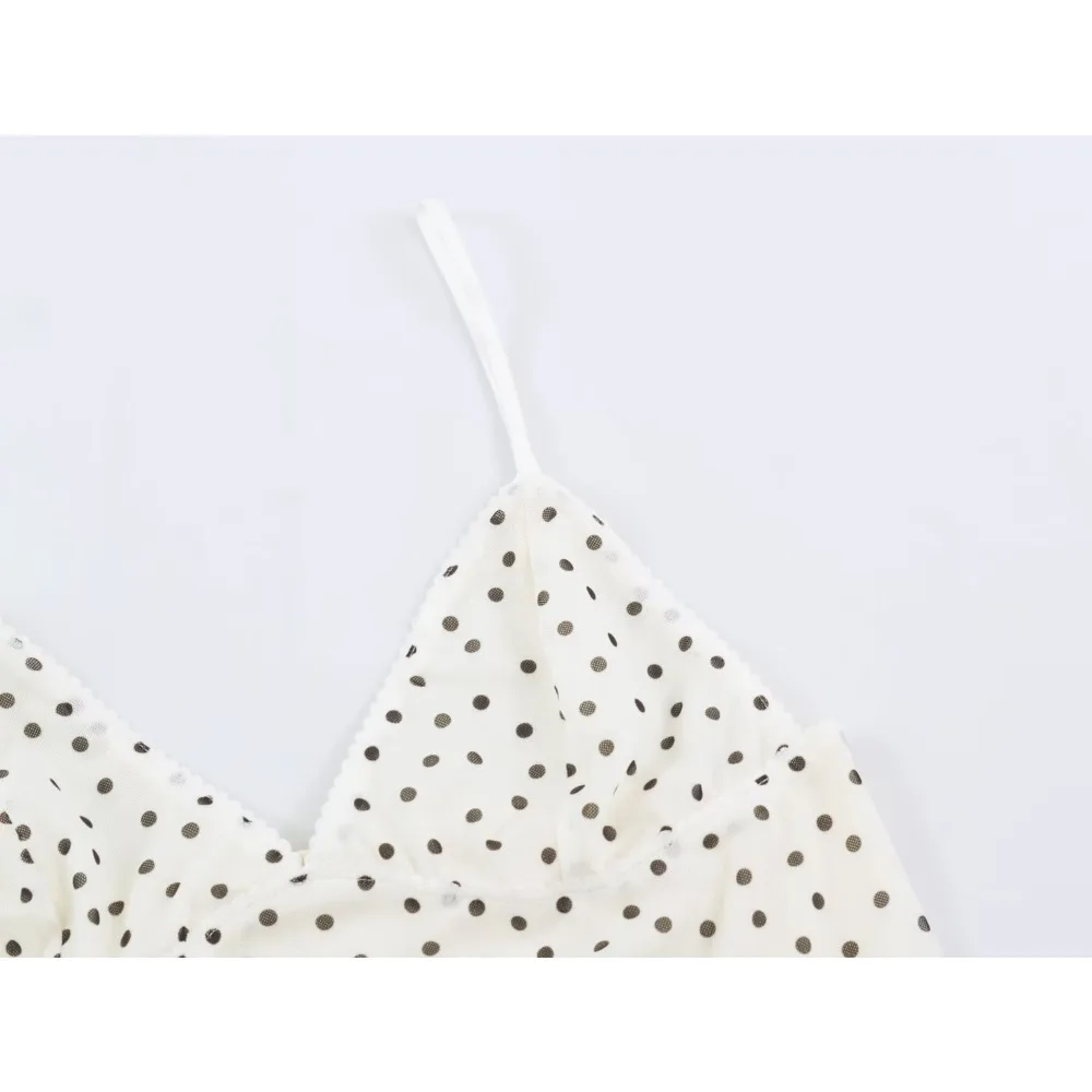 Fashion Women Polka Dot Skirt Sets New in Summer Holiday Co-ord Sets Animal Print Tulle V-neck Top and Tonal Mid-rise Long Skirt