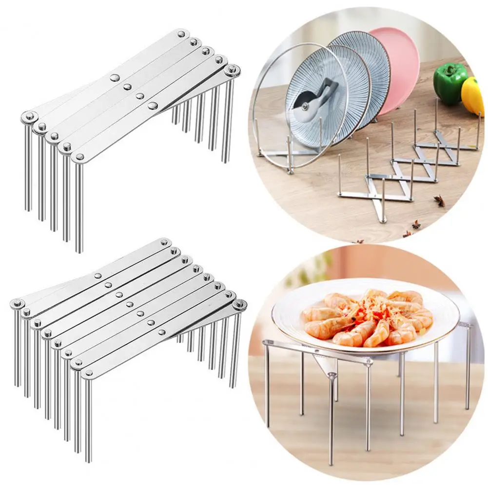 Stainless Steel Pot Lid Holder Retractable Space Saving Heavy Duty Multifunctional Dish Plate Bowl Organizer Storage Rack