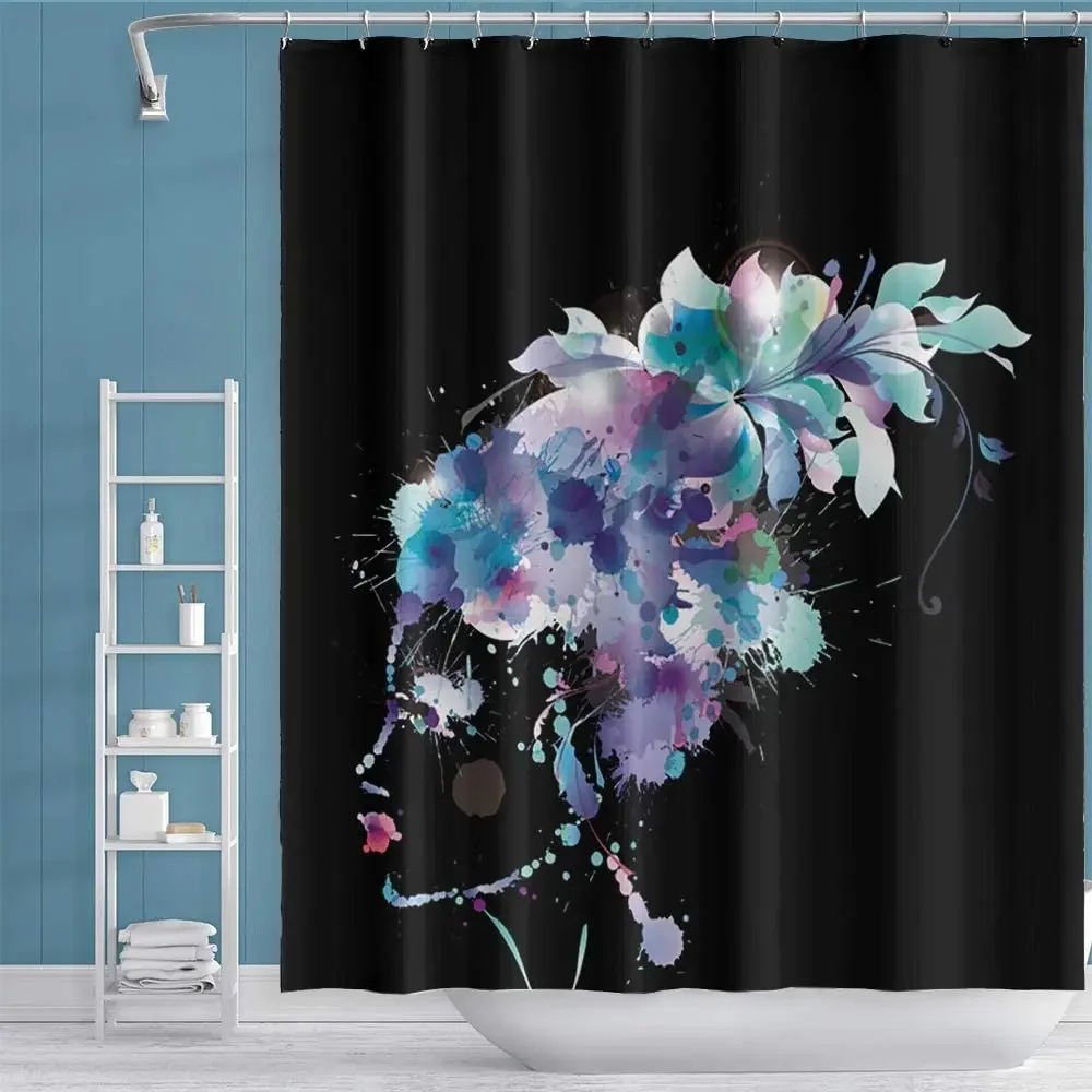 

African Woman Abstract Watercolor Art Black Girl Polyester Fabric Waterproof Bath Curtains