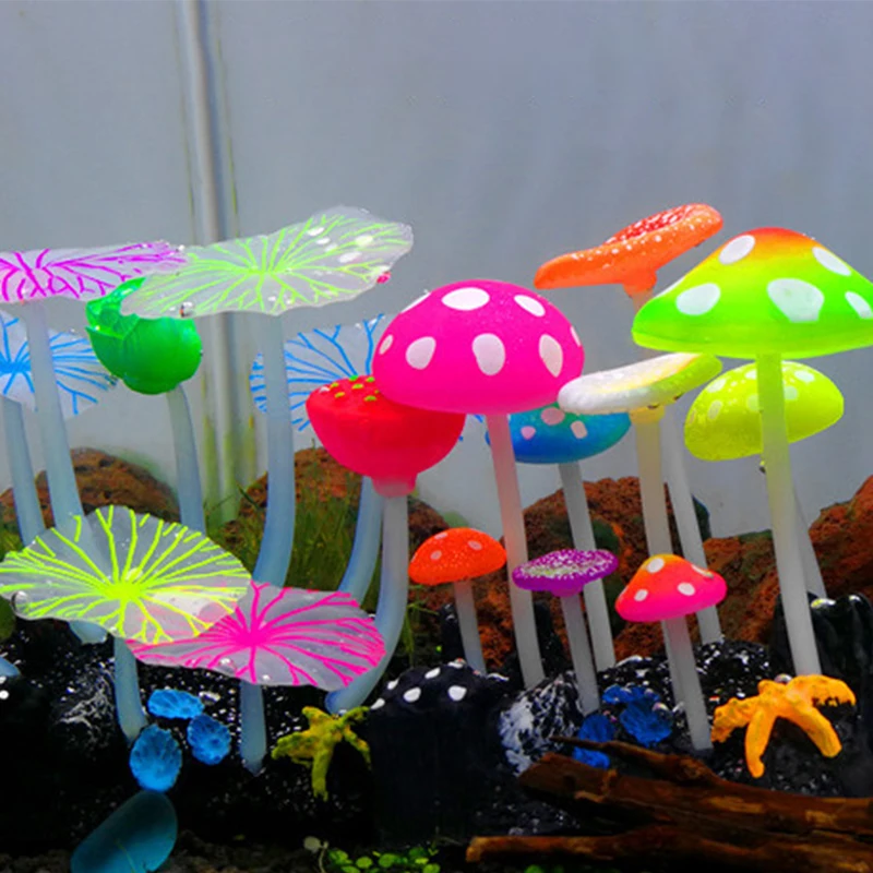 Lotus Leaf Mushroom Fluorescent Artificial Coral Reef Glowing Lotus Luminous Stones Aquariums Fish Tank Luminous Decoration