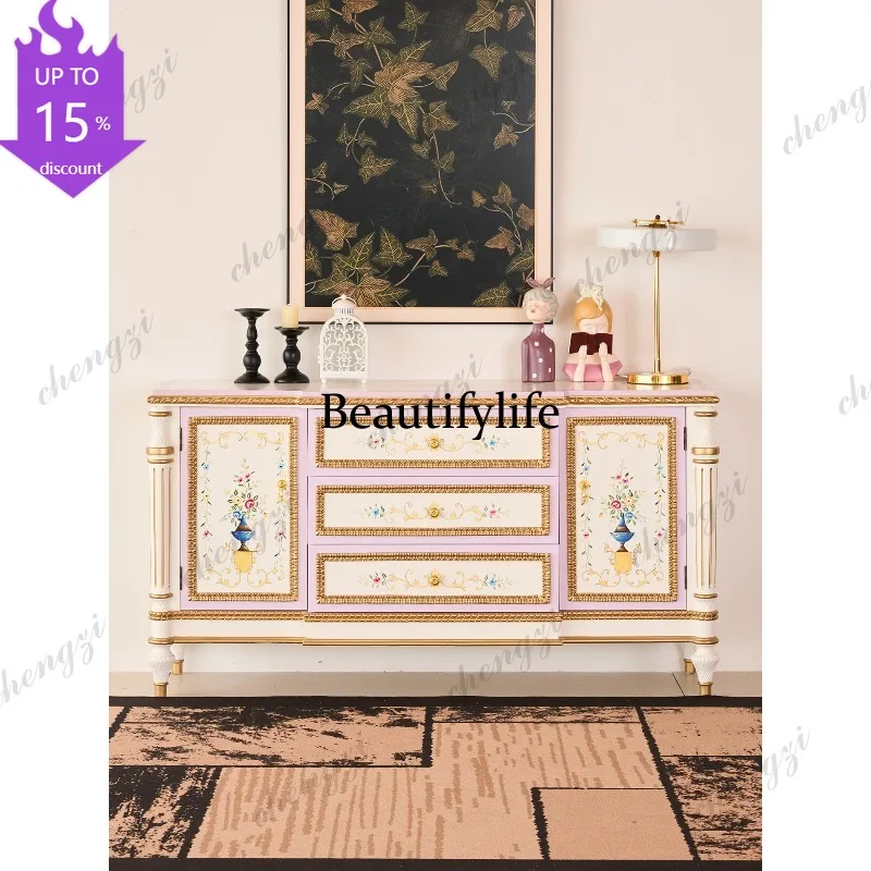 

A182 High-end entrance cabinet, living room dining side decorative cabinet, American solid wood storage, painted chest cabinet