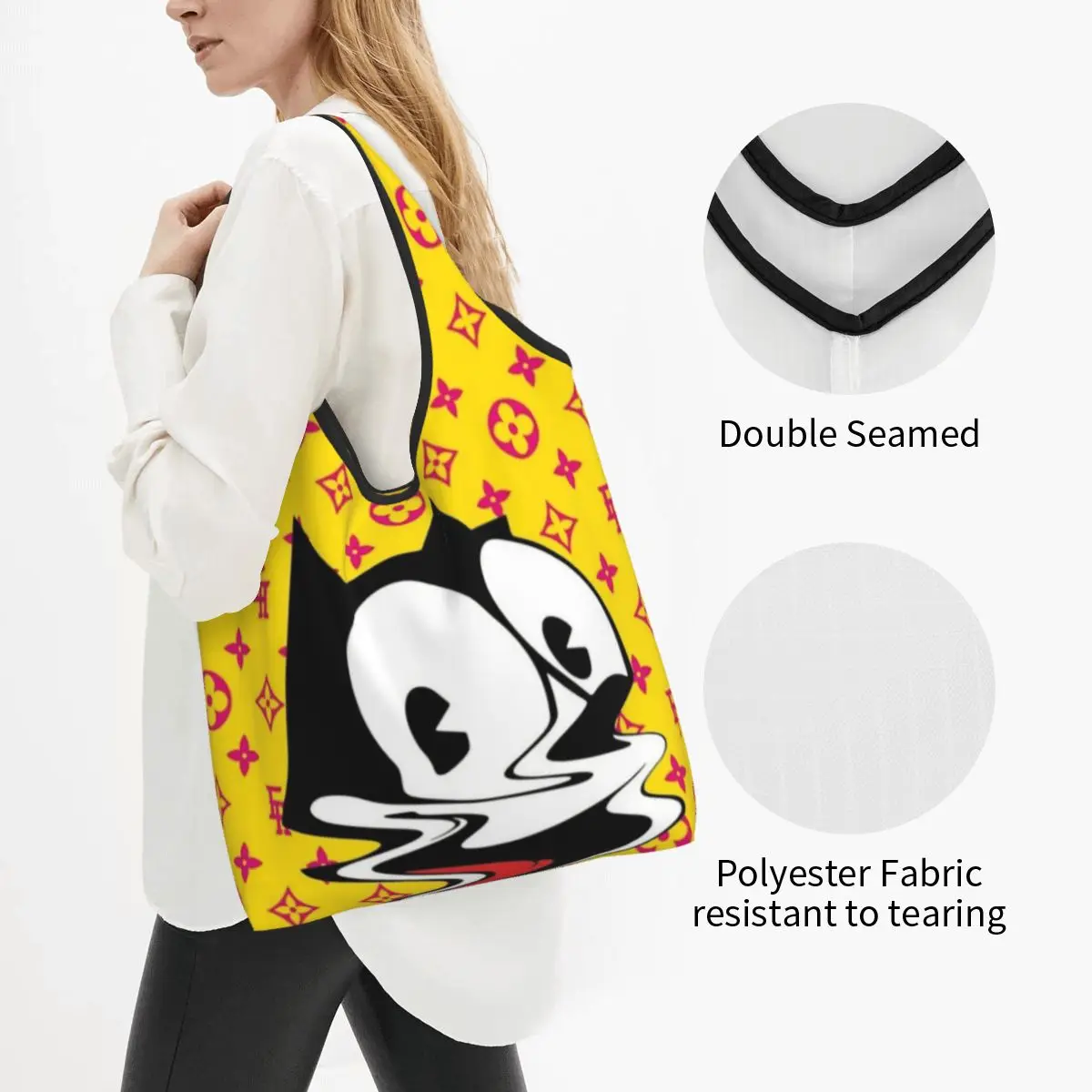 Custom Disney Cartoon Felix The Cat Shopping Bag Women Portable Large Capacity Groceries Anime Tote Shopper Bags