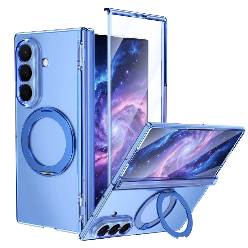 For Samsung Z Fold 8 Ultra 360° Rotatable Ring Holder Hinge Protection Front Tempered Glass Film Clear Transparent Back Cover