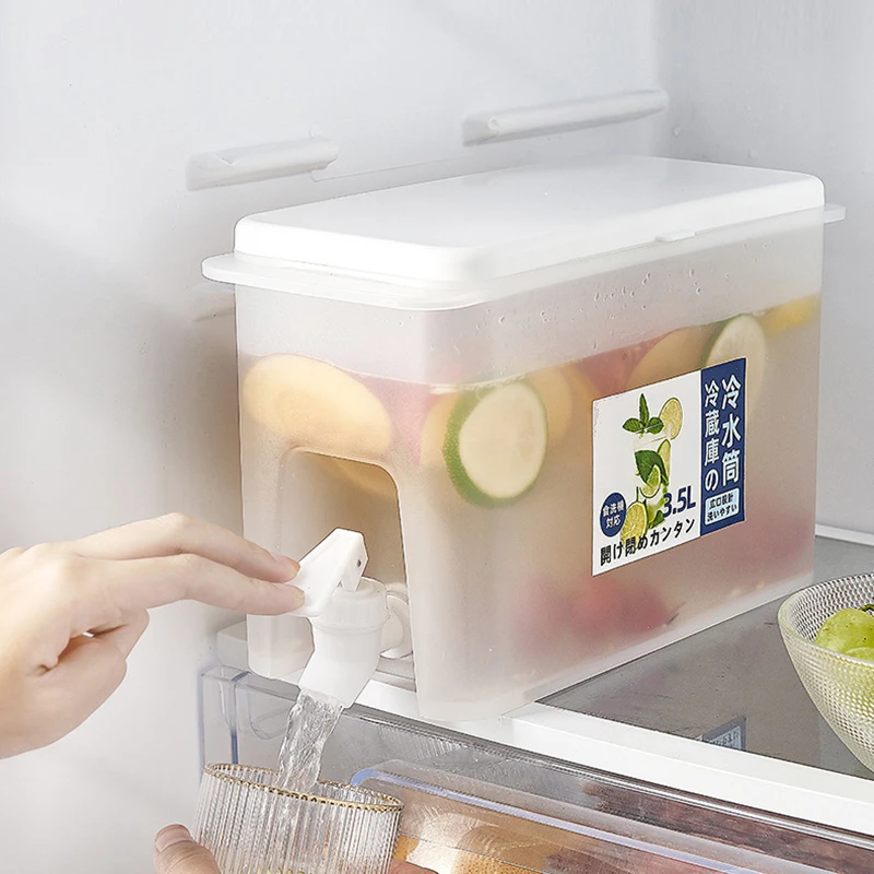 Water Kettle With Faucet Beverage Dispenser Cold Juice Lemonade Drinks Bucket Liquid Storage Tank Outdoor Fridge Organizers