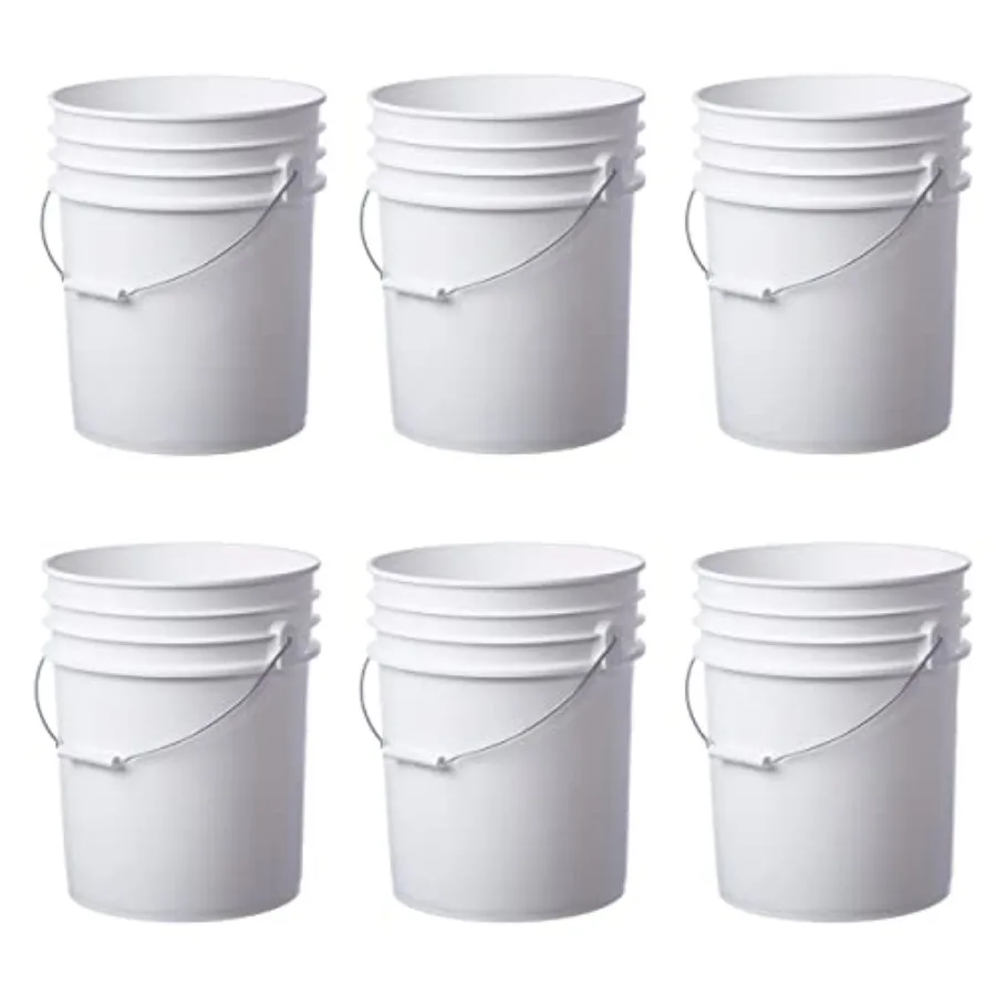 

6 Pack Premium 5 Gallon Bucket Food Grade BPA Free HDPE White - no Lid