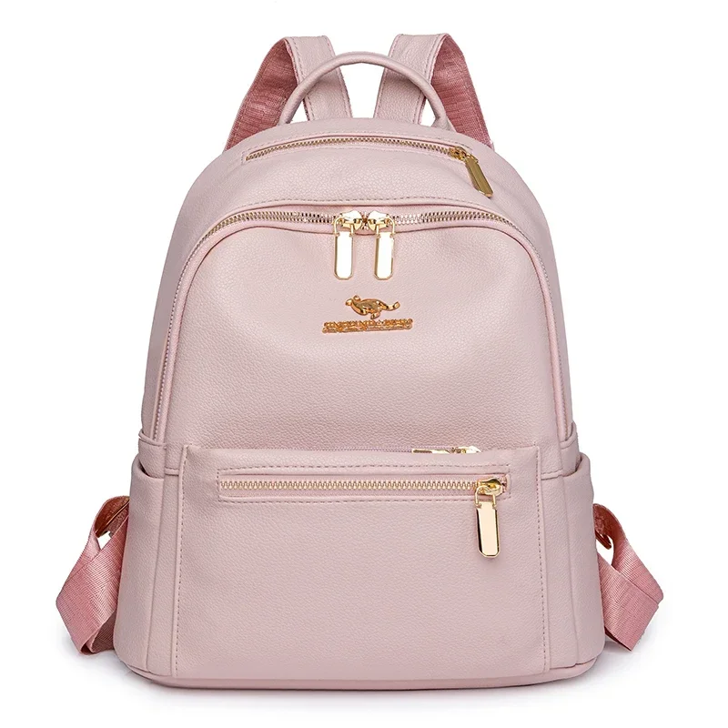 Fashion Zipper Pu Solid Causal Large Capacity Youth Backpacks 2025 Hot Sale Sewing Thread Versatile Classic Schoolbags for Women