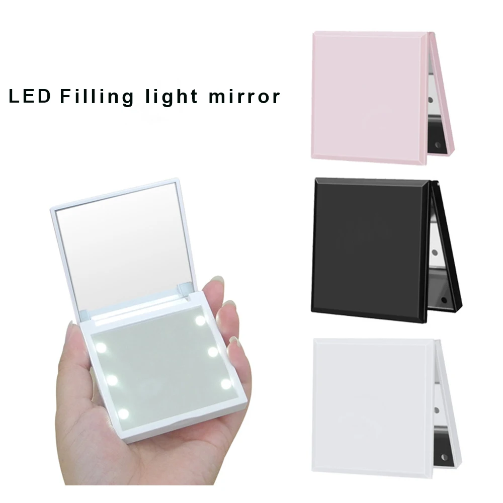 Miroir de maquillage avec lumières, 1 pièce, miroir en verre, lumières LED à intensité variable, Mini miroir de maquillage, pratique pour le rangement