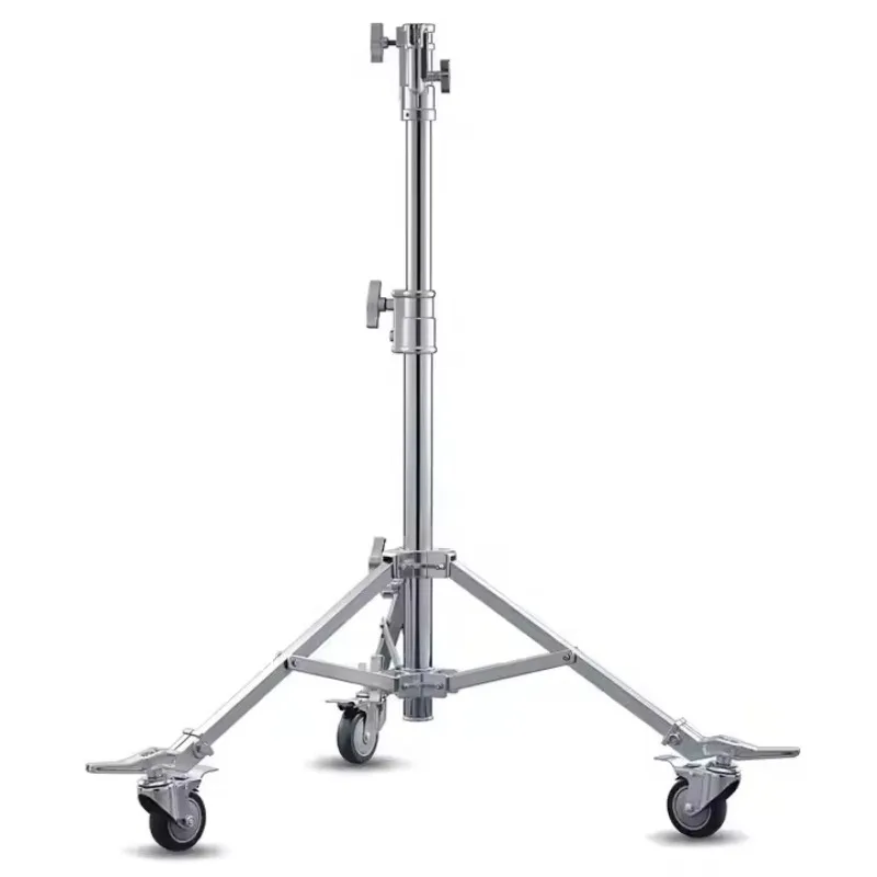Professional Photo Studio Heavy Duty Silver Light Stand 14.75 'Steel Roller Stand with Folding Base