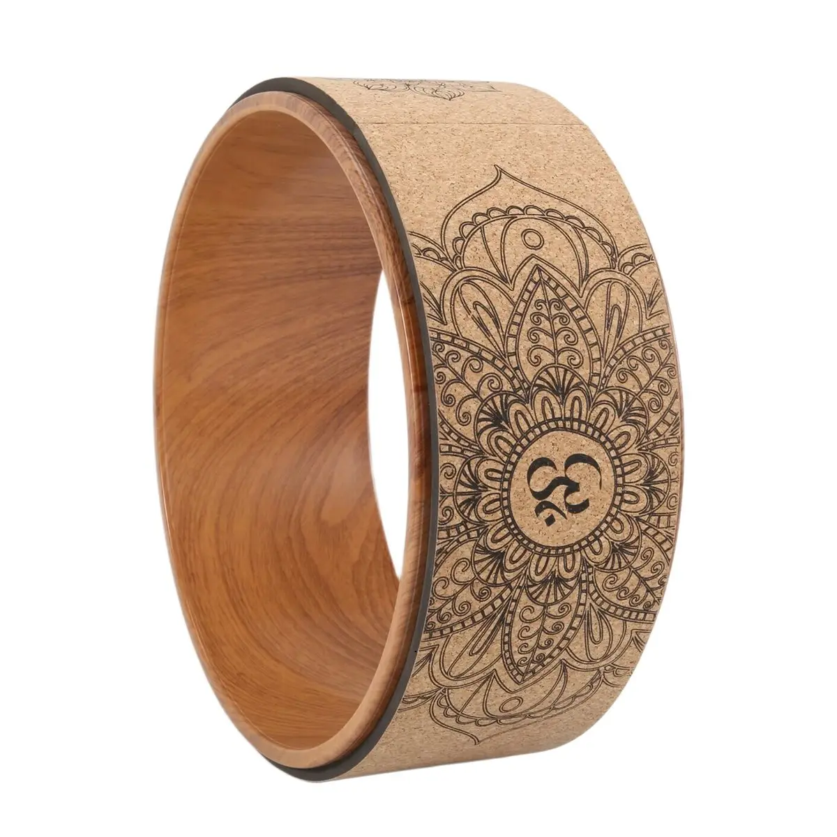 【STOCK】Cork Yoga Wheel for Yoga Poses and Backbends Inversions Wood-Effect and Mandala Print, Yoga Prop Wheel