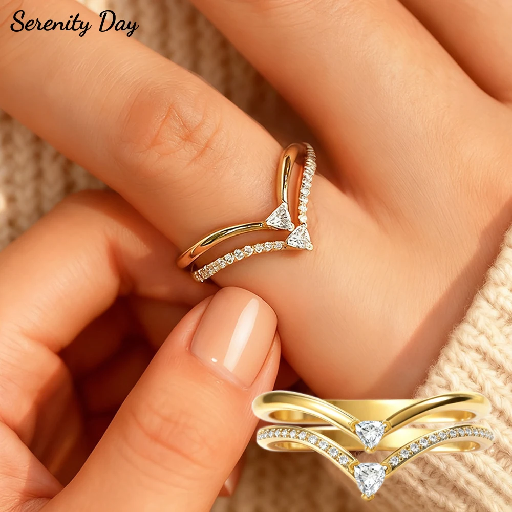 

Кольца Serenity с треугольными муассанитами 3*3 мм для женщин, 100% стерлинговое серебро S925, V-образные, с лабораторными бриллиантами, набор ювелирных украшений