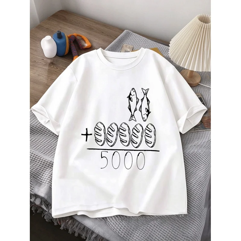 Men'S Fashion Printed T-Shirt  Men'S Fish And Bread  Graphic Top  Summer Casual Short-Sleeve T-Shirt  Suitable for everyday wear