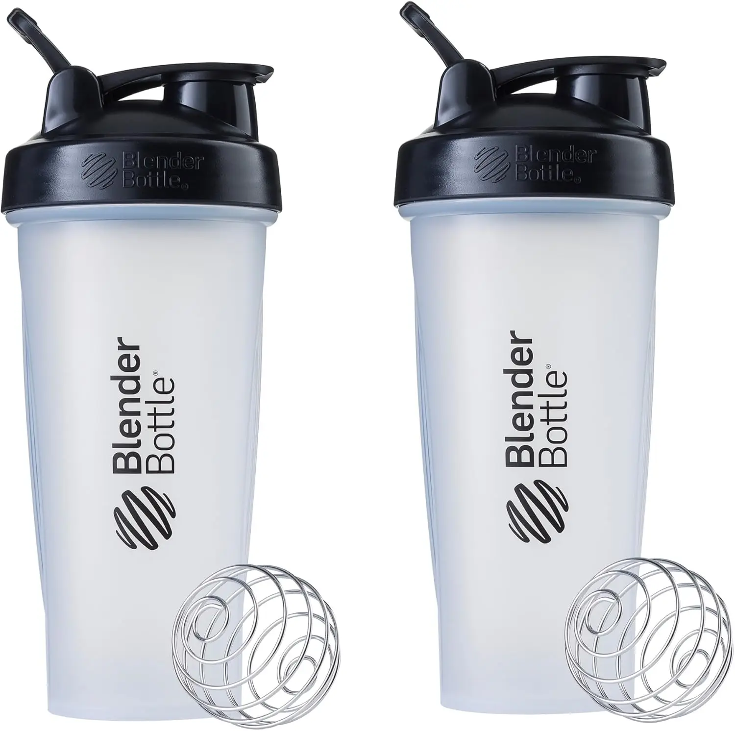 

Classic Shaker Bottle Perfect For Protein Shakes And Pre Workout, 28-Ounce (2 Pack), Clear/Black