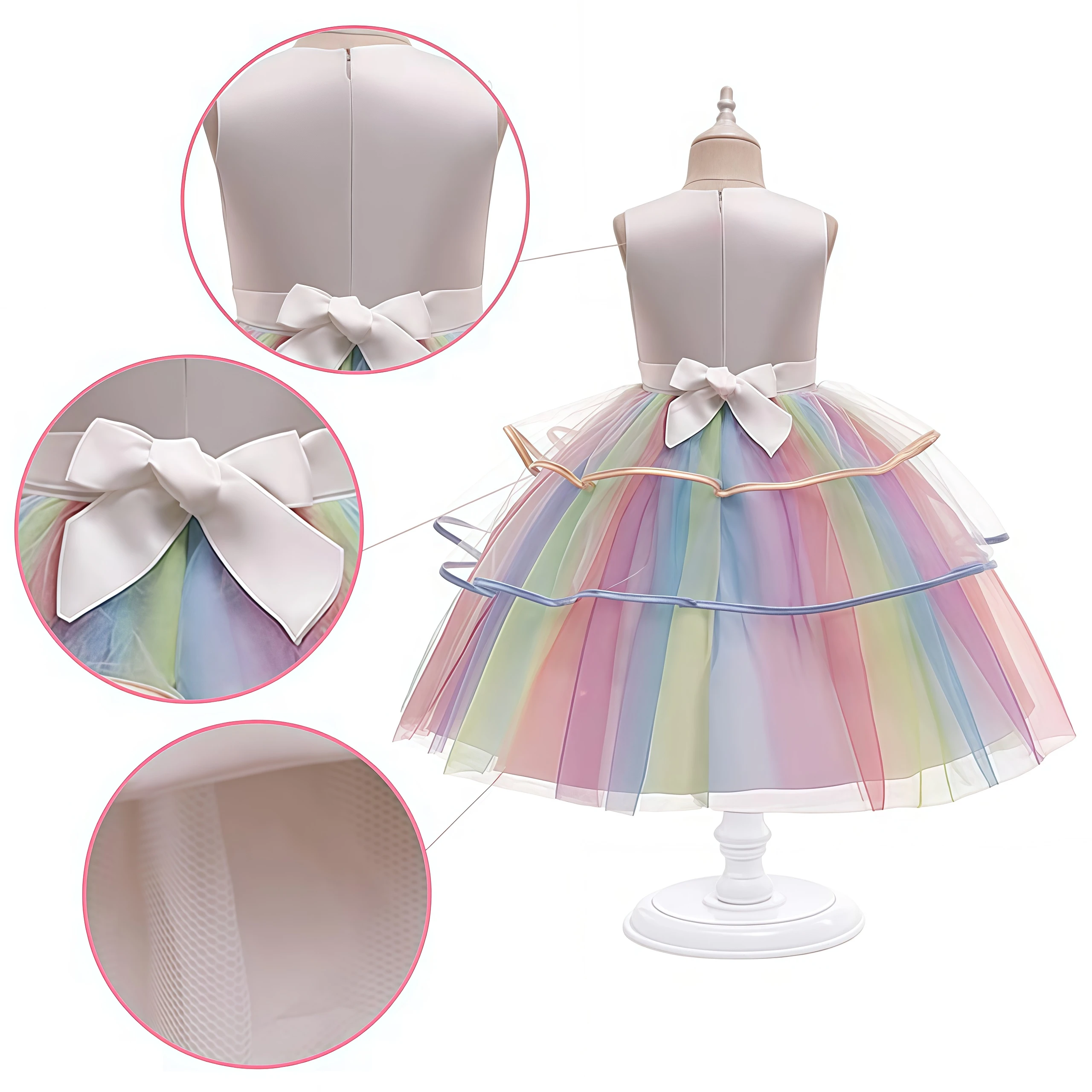 Fancy Festival Unicorn Costume Girls Rainbow Tulle Princess Dress For Children Carnival Wedding Birthday Party Formal Vestidos