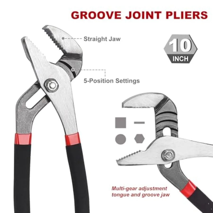 자동차 수리, 배관, 전기 작업 및 일반 유지보수를 위한 6피스 유틸리티 플라이어 및 렌치 세트, 10인치 그랜드 포함