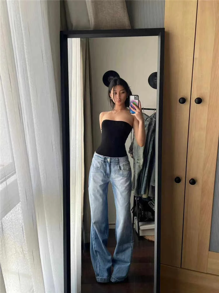 2025 Autumn Winter Women's Low Rise Vintage Denim Pants Y2K 2000s Baggy Jean Japanese Harajuku Jeans Wide Fit Jeans Korean New
