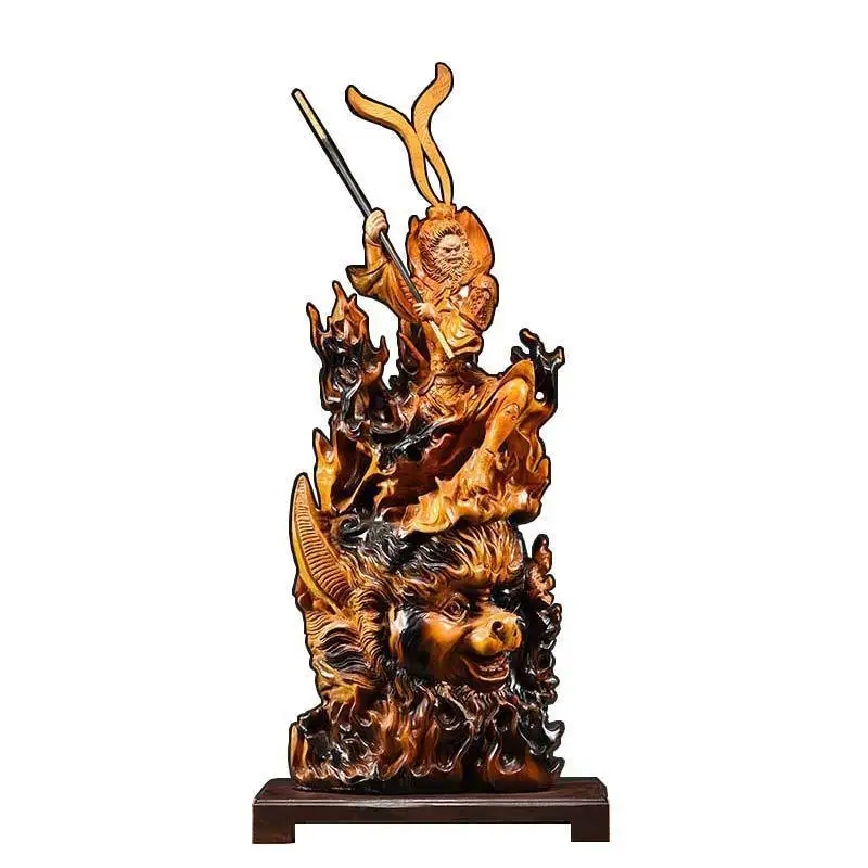 Camphor wood carving Qitian Great Saint Sun Wukong ornament root carving home living room entrance decoration