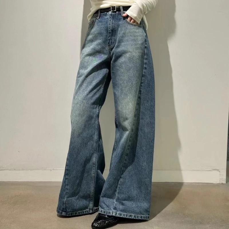 

High Waist Twisted Stitch Wide Leg Jeans