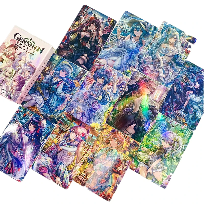 50 Pcs/Set Game Genshin Impact Laser Lomo Card Xiao Klee Nahida Zhongli Figure HD Photocard Fans Collection Cards