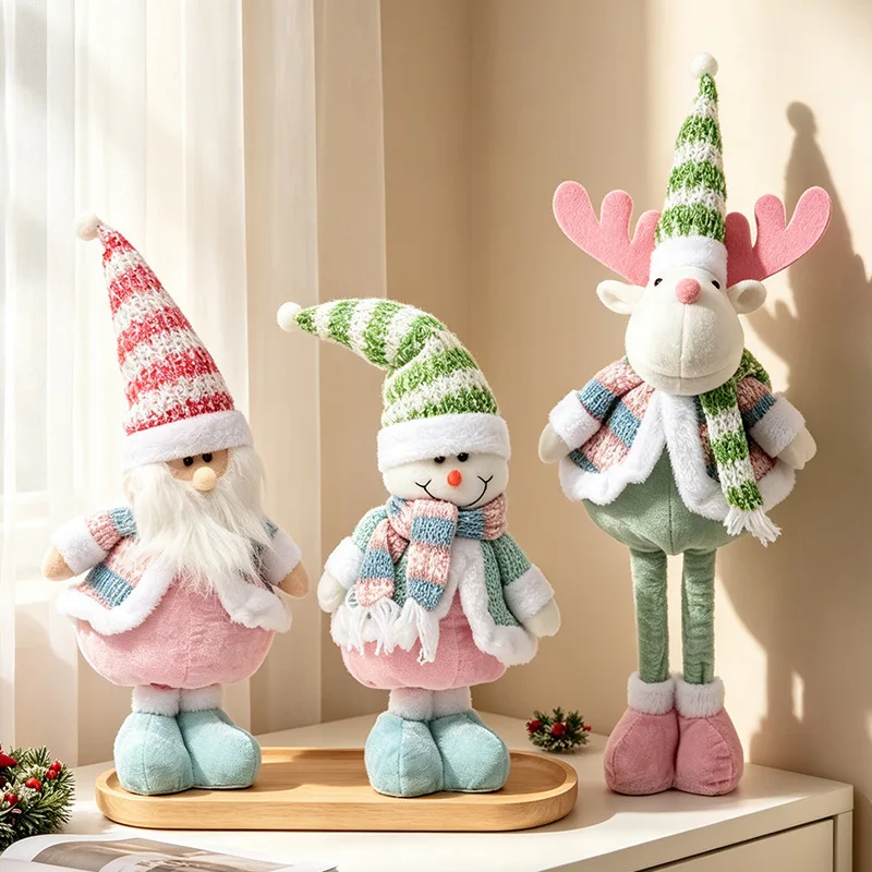 1pc New Christmas Retractable Doll Candy Color Santa Claus Snowman Stretchable Figurine Decorative Ornament