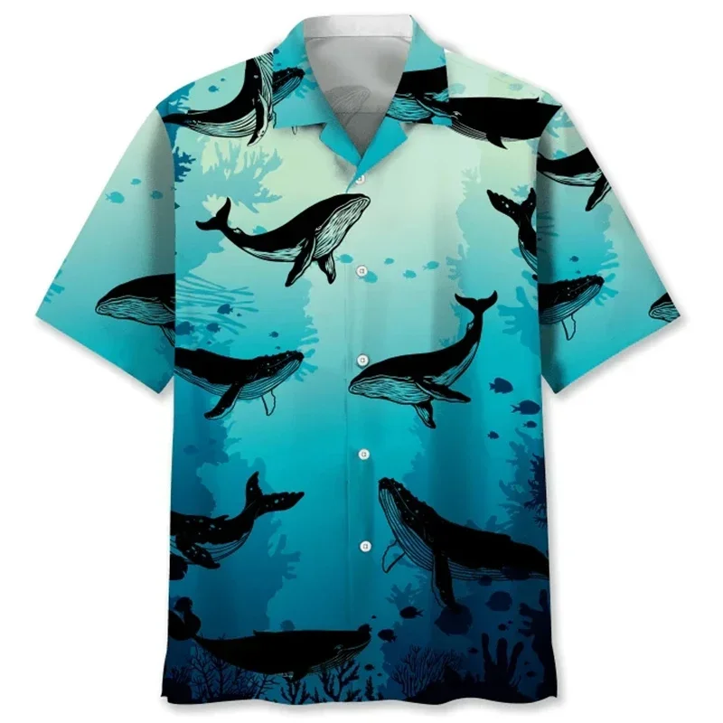 3D Print Sharks Whales Hawaiian Shirt For Men Marine Animal Pattern Aloha Shirts Summer Beach Casual Short Sleeve Street Blouse