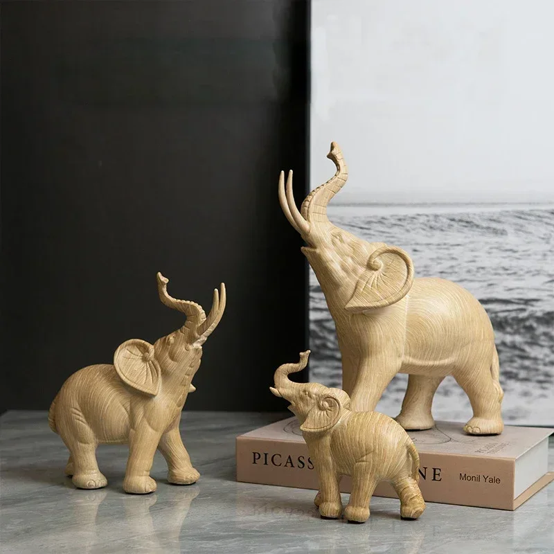 New Type Of Wood Grain Elephant Ornament Wild Animal Resin Figurine Modern Home Decorative Objects