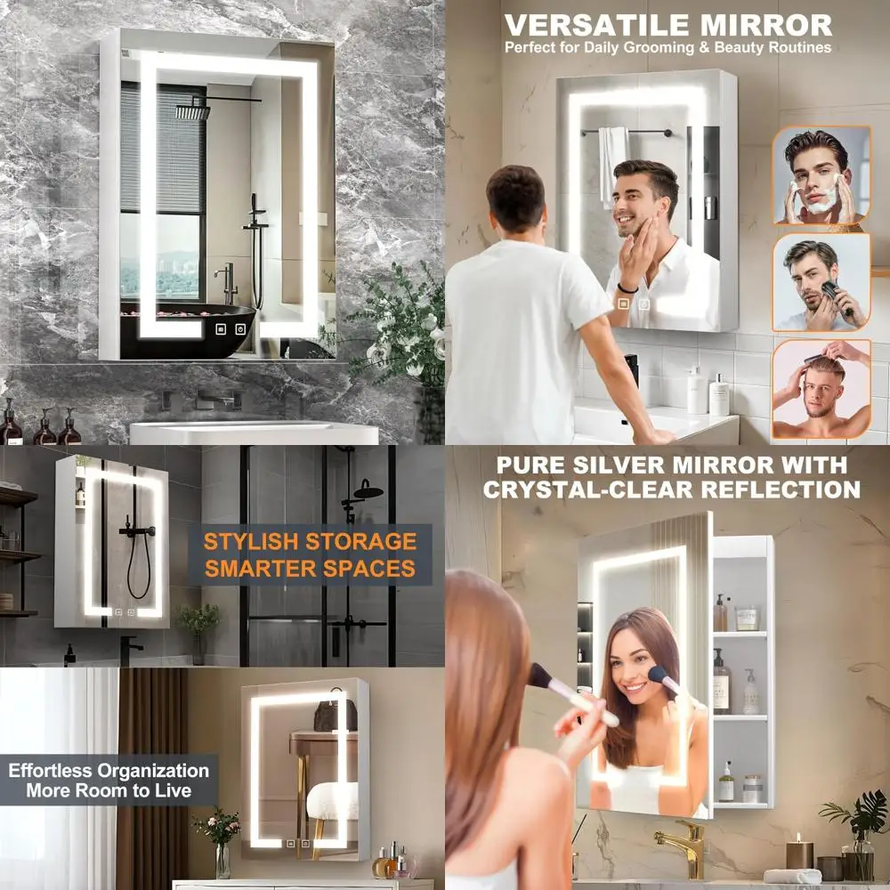 

Wall-Mounted Recessed Medicine Cabinet with Mirror, Storage, and Anti-Fog Memory Function by Adjus