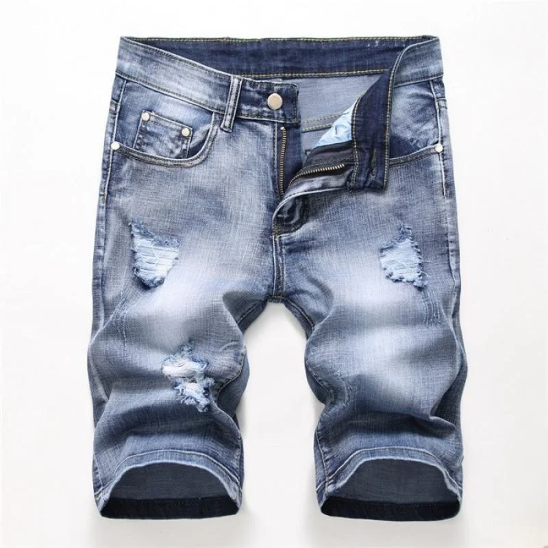 

Summer Denim Shorts Men Fahsion Hole Jean Bermuda Skate Board Harem Mens Jogger Ankle Ripped Wave Knee Length Plus Size