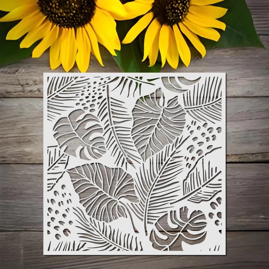 1PC Estêncil de Folha Tropical de 11,8 Polegadas, Molde Botânico para Pintura de Selva, Estêncil para Decoração DIY de Paredes e Móveis