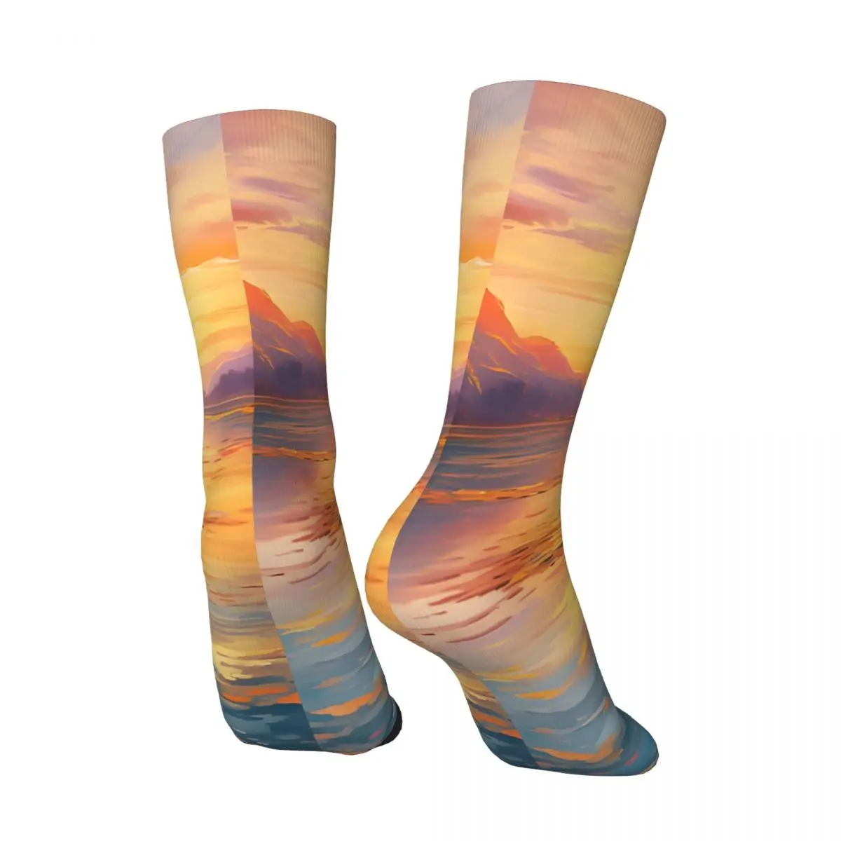 Vintage Distant Sunrise Vibrant Lake Men's compression Socks Unisex Harajuku Seamless Printed Novelty Crew Sock