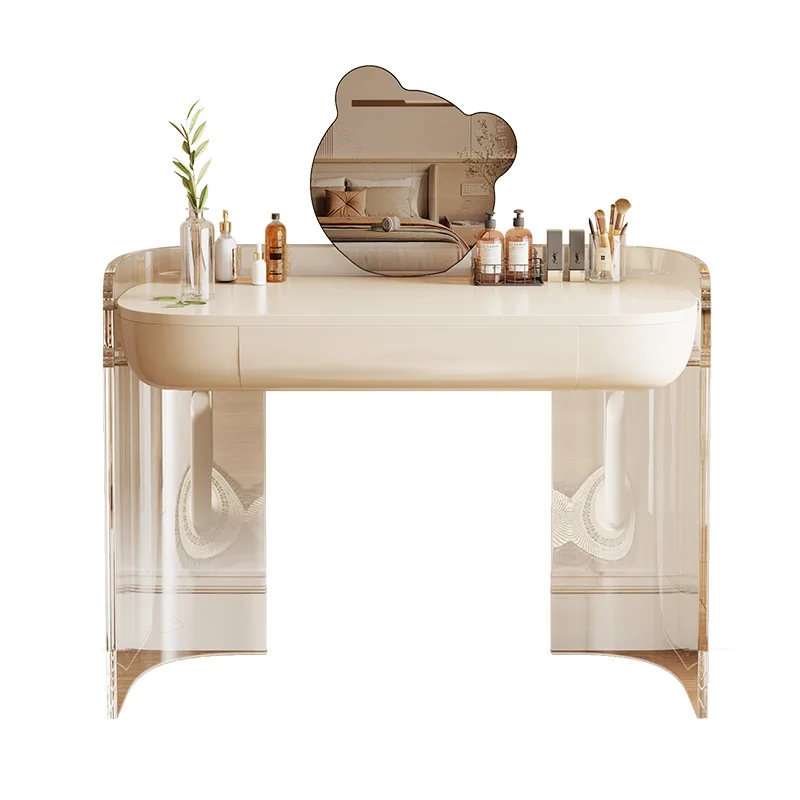 

Dresser bedroom, modern minimalist high-end cream style Internet celebrity large round mirror small apartment, makeup table