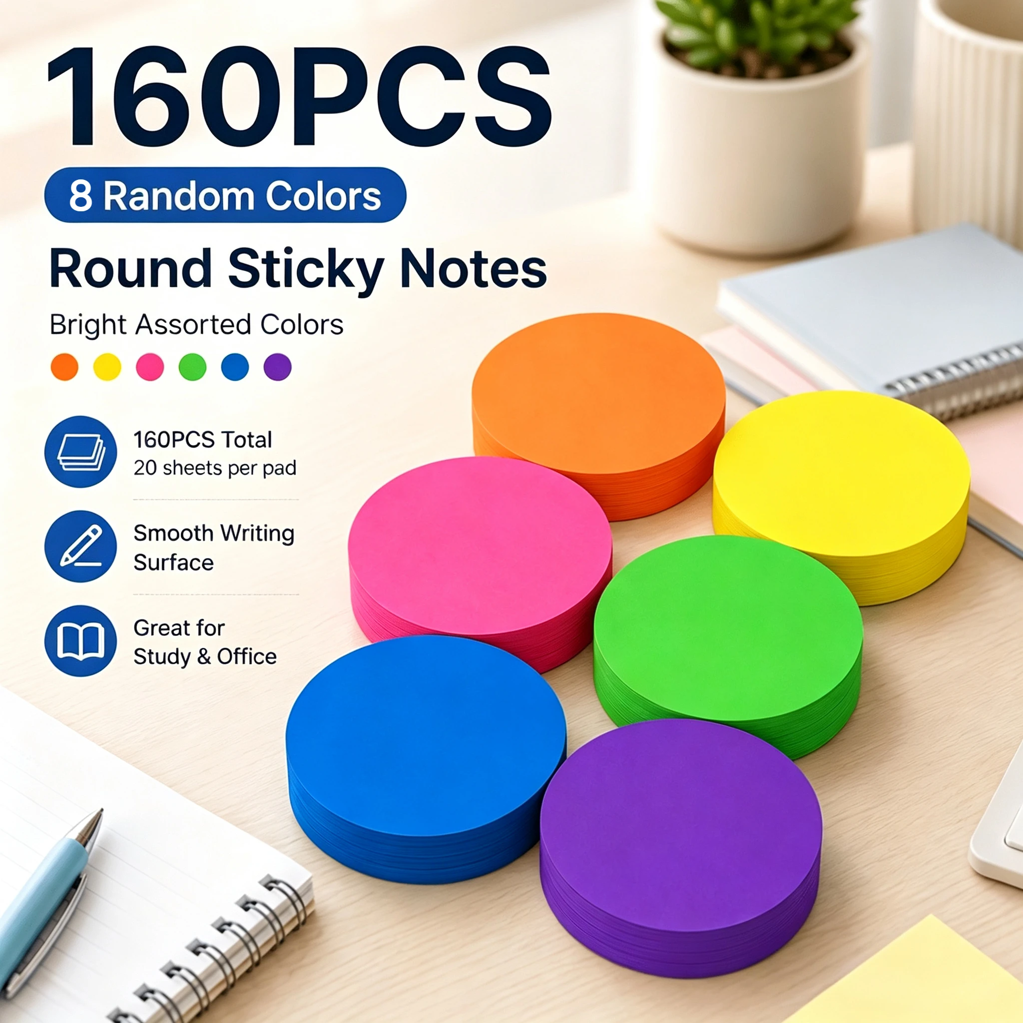 160pcs Transparent Sticky Notes, Round Clear Index Stickers with N Times Bookmark, Aesthetic Marking, Office And School Supplies