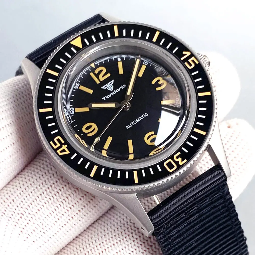 Zegarek automatyczny Custom Tandorio 40mm NH35A PT5000 50-Fathoms Retro Szkło Szafirowe Wodoszczelny do 200m Zielona Luminescencja Tarcza