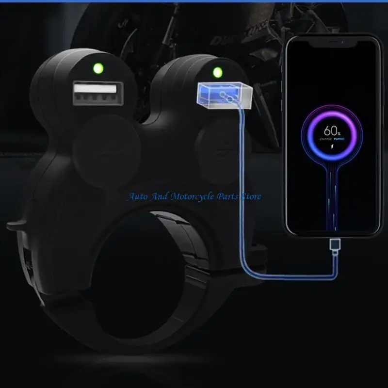 

P9FD Быстрая зарядка USB для автомобильного телефона Удобный USB-адаптер для зарядки Водонепроницаемый для мотоциклов Держите