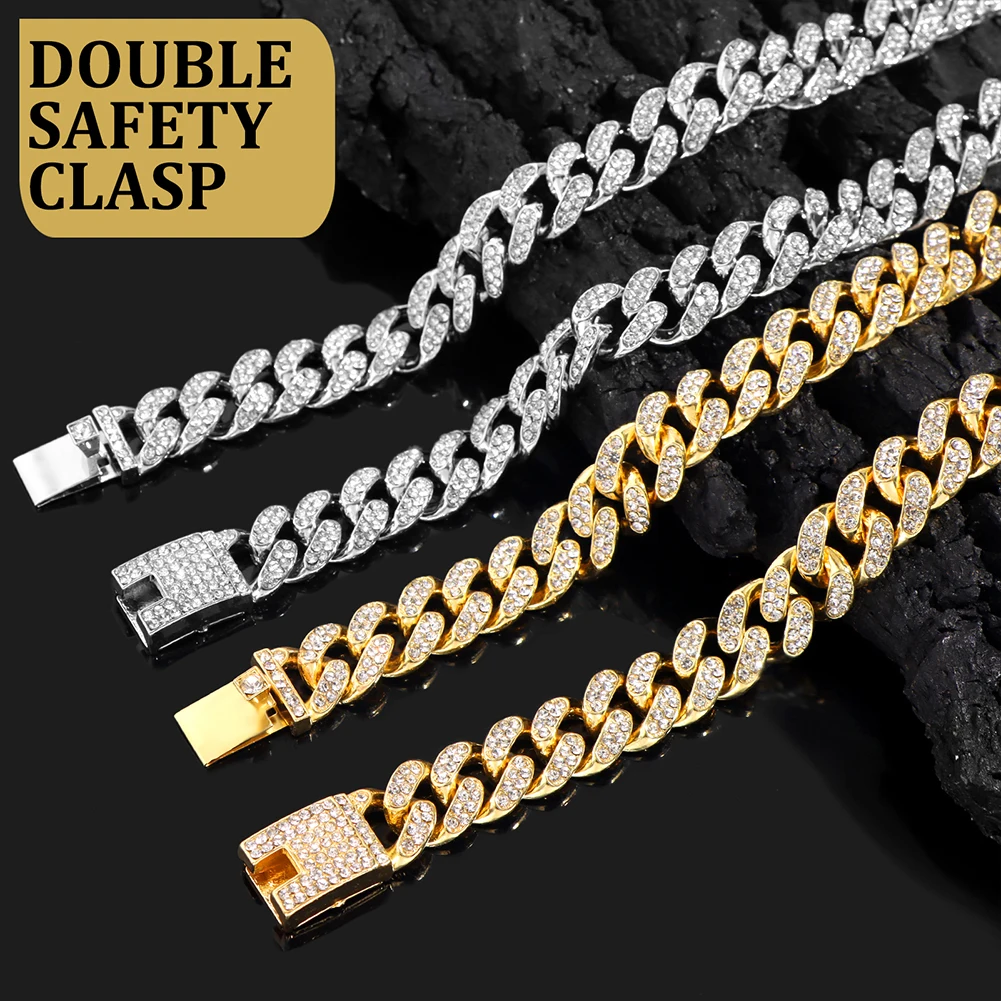 Dog Chain Collar Luxury Diamond Cuban Chain Metal Collar Dog Necklace For Small Medium Large Dogs Pet Cat Fashion Accessories