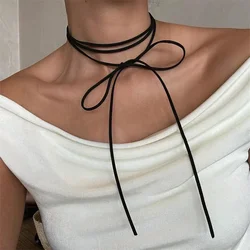 Bowknot Rope Chain Necklace Black Velvet Pendant Choker Necklace for Women Elegant Weave Knotted Bowknot Adjustable Chain Y2k