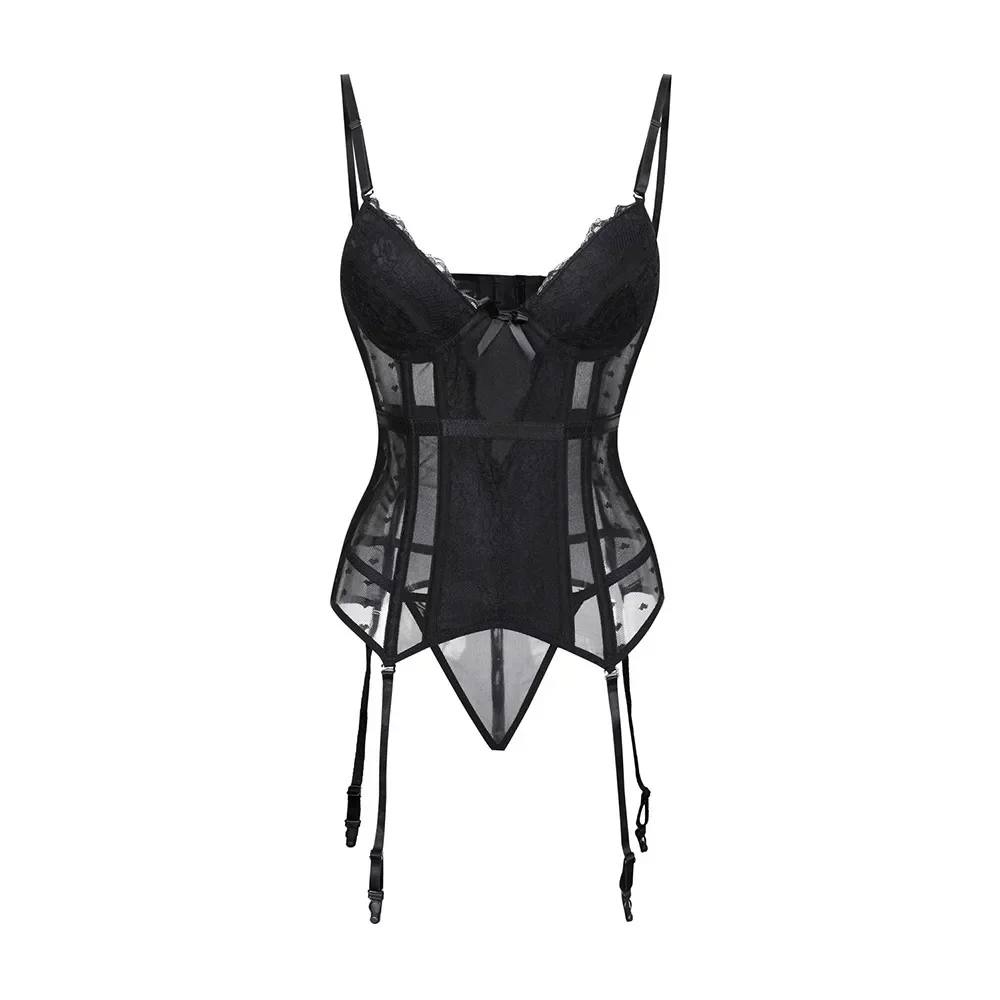 Adjustable Straps Transparent Sexy Corset Body Shapewear Women Lingerie Bustier with Suspenders Mesh Breathable Corsets