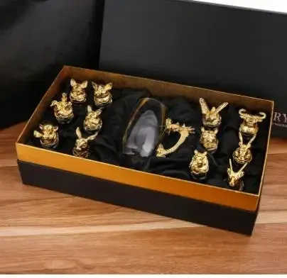 Twelve Zodiac Liquor Wine Glass Set Household Small Wine Glasses Hip Flasks Chinese Imitation European Drinkware Exquisite Gift