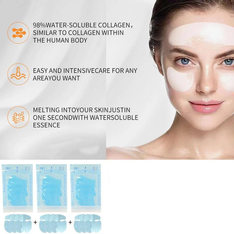 Mascarilla facial de colágeno Soluble, máscara hidratante antienvejecimiento con película hidrolizada, elimina las ojeras, Gel Lifting reafirmante,