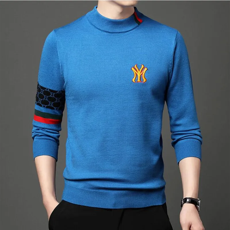 

New Top Grade Autum Winter Designer Fashion Brand Luxury Knit Half Turtleneck Men Warm Woolen Sweater Casual Mens Clothing 2023