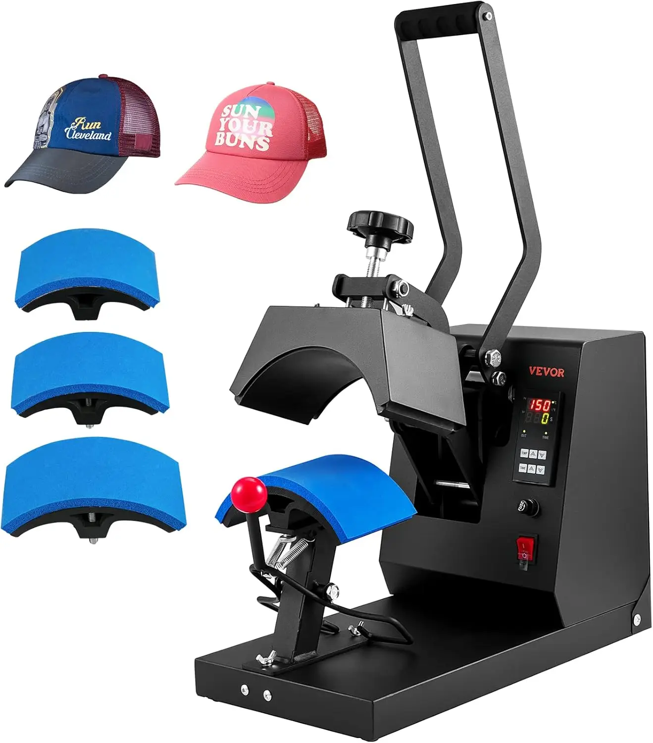 

4-in-1 Heat Press Machine for Hats with 6x3inches Curved Teflon-Coated Heat Plate, Easy Temperature Control Non-Slip