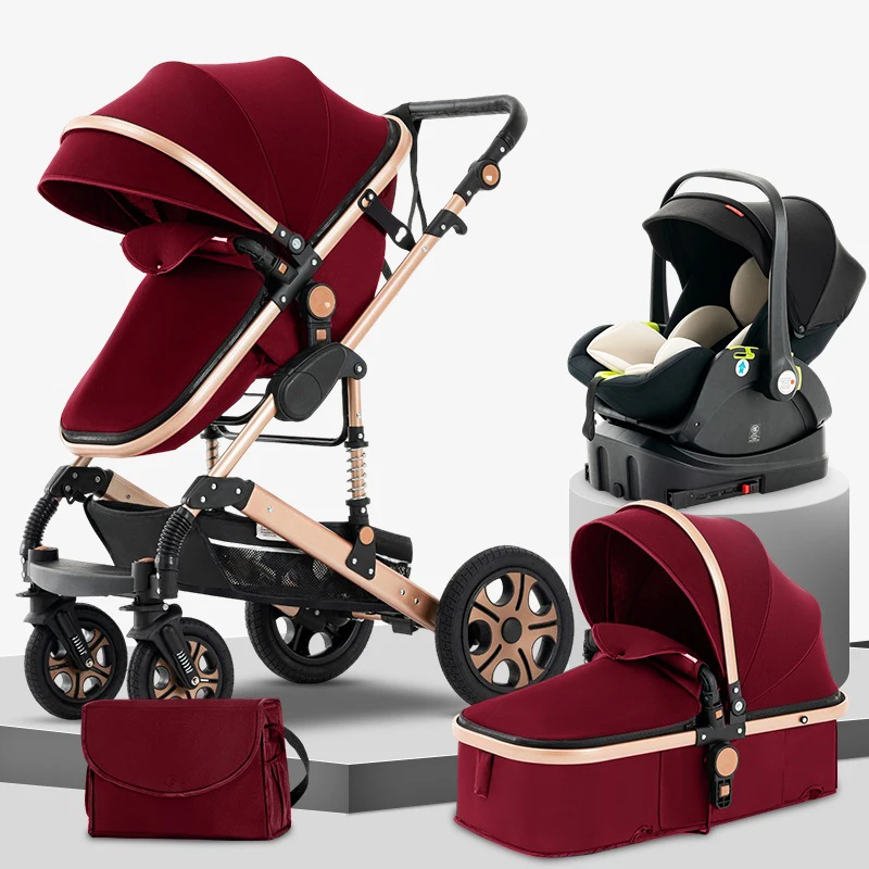 3-in-1 Baby Stroller Car Seat Set, Travel System for Newborn, Baby Carriage with Isofix Base Reversible Stroller Upto 55lbs, Foldable Stroller Suit