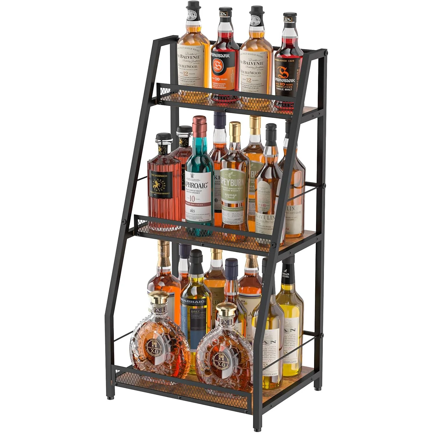 Home bar wine rack, 3-tier freestanding stepped wine rack suitable for whiskey and wine, multifunctional corner display stand.